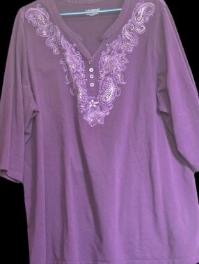 Catherines Purple Embellished V-Neck Women’s Top